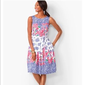 Talbots blue and pink floral pleated A-line dress 4p